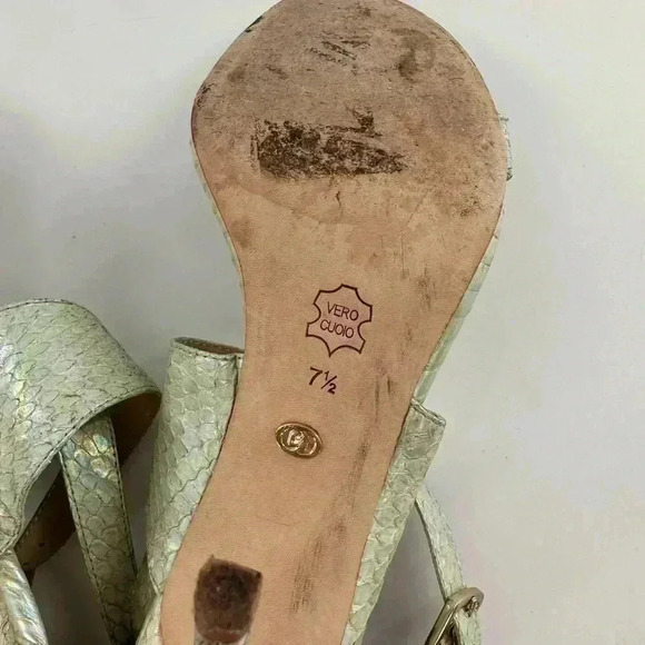 Charles David heels 7.5 green leather snake mermaidcore metallic formal prom - Picture 9 of 14